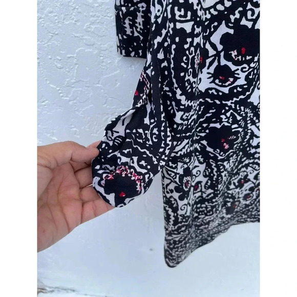 Diane Von Furstenberg Womens 3/4 Sleeve Collared Silk Shift Dress Black Floral 4 - Picture 11 of 12